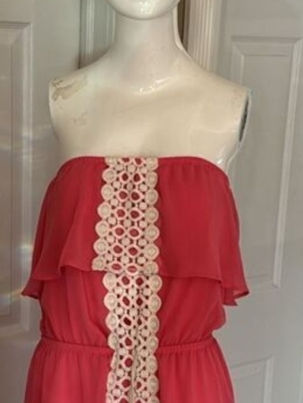 No Boundaries Coral Maxi Dress with Crochet Tassel Trim - Picture 2 of 7